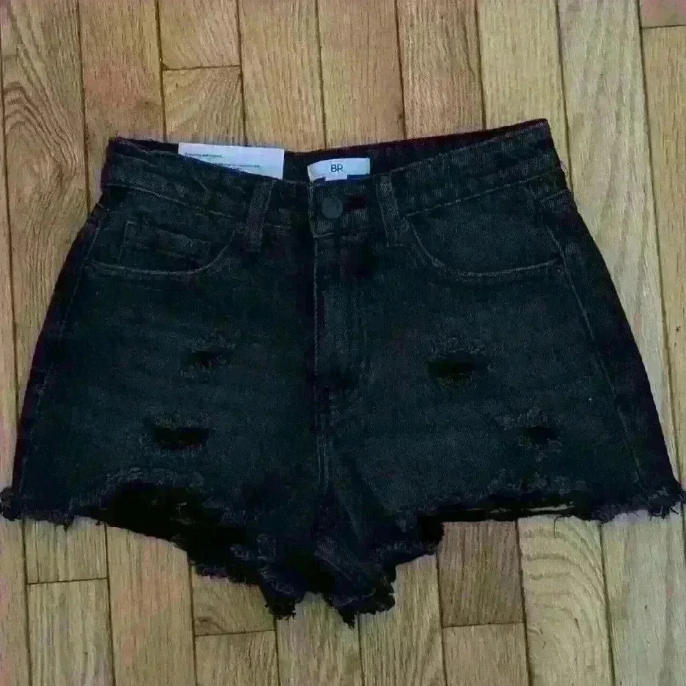 BP | Black Ripped Hem Distressed Mid Rise Jean Shorts US 24